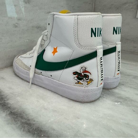 Nike Shoes - CUSTOM Nike White Green Blazer 77 Mid University of Miami Hurricanes size 6.5